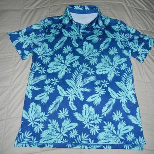 Vineyard Vines Polo Shirt Boys XL 18 Performance Hawiian Leaves Sankaty Blue